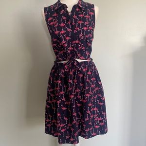 ModCloth dress in fun flamingo print. Tie up top attached to skirt. Size M. NWT